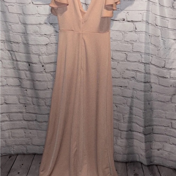 Birdy Grey Crepe Dress Dusty Rose Formal Sode Slit Ruffle Sleeve Women’s Sz XS - Picture 5 of 8